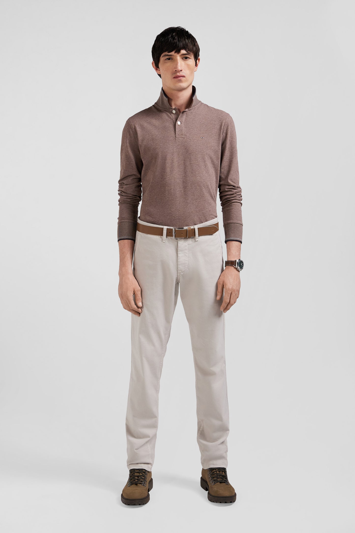 Pantalon chino camel en gabardine de coton stretch coupe Regular