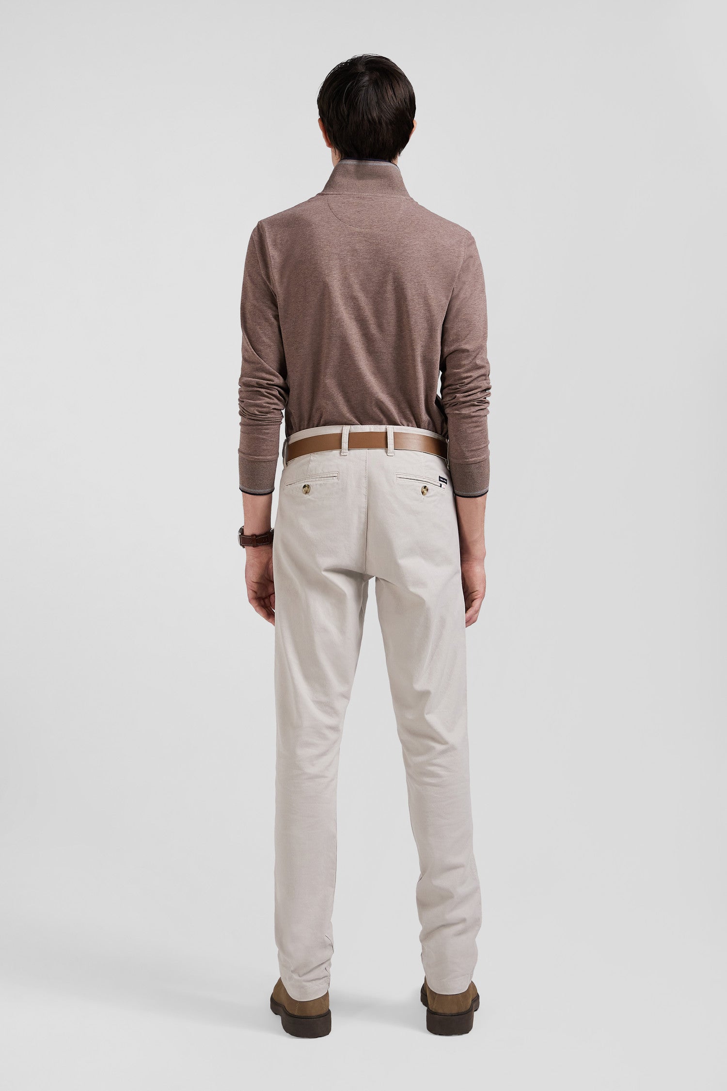 Pantalon chino camel en gabardine de coton stretch coupe Regular