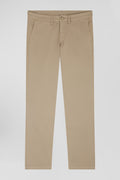 Pantalon chino beige en gabardine de coton stretch coupe Regular