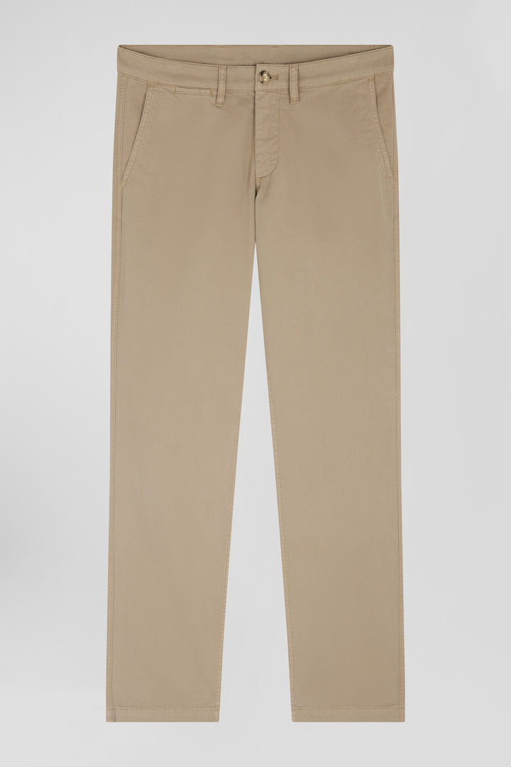 Pantalon chino beige en gabardine de coton stretch coupe Regular