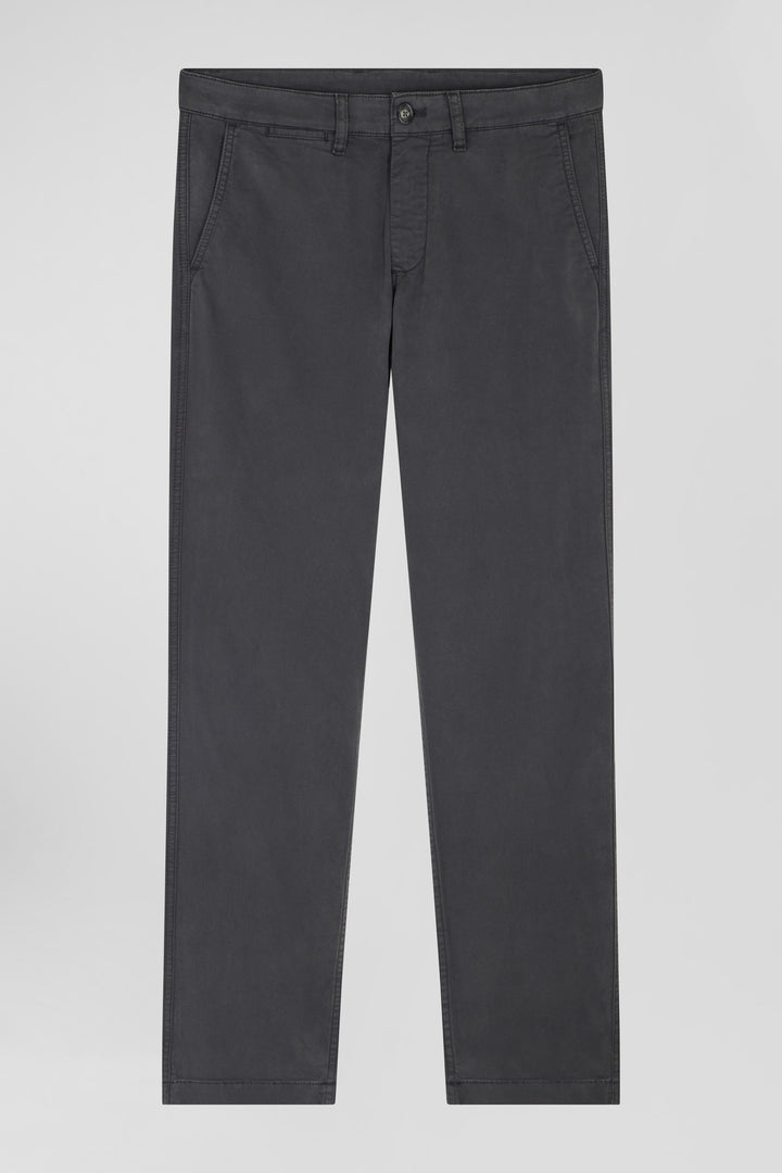 Pantalon chino gris anthracite en gabardine de coton stretch coupe Regular