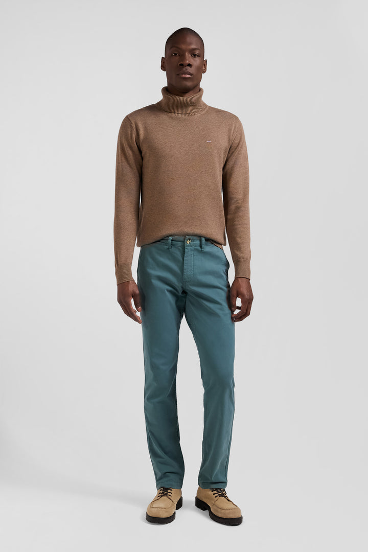 Pantalon chino vert en gabardine de coton stretch coupe Regular