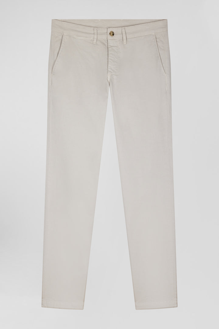 Pantalon chino uni en coton stretch beige coupe Slim