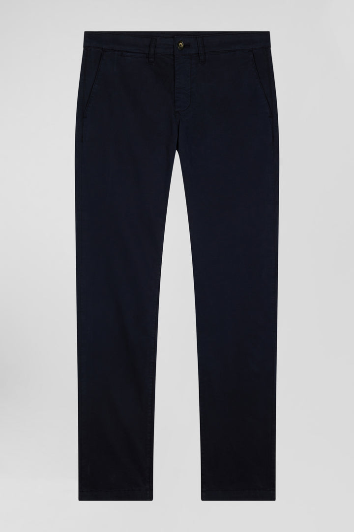 Pantalon chino uni en coton stretch bleu marine coupe Slim