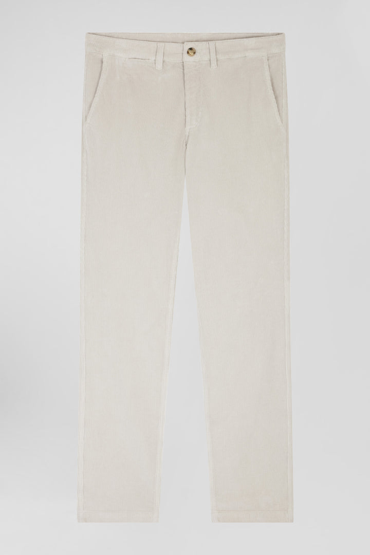 Pantalon chino en coton velours stretch écru coupe Regular