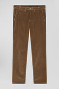 Pantalon chino en coton velours stretch camel coupe Regular