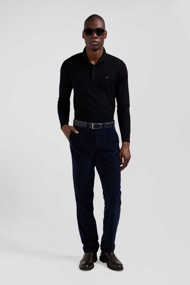 Pantalon chino en coton velours stretch marine coupe Regular