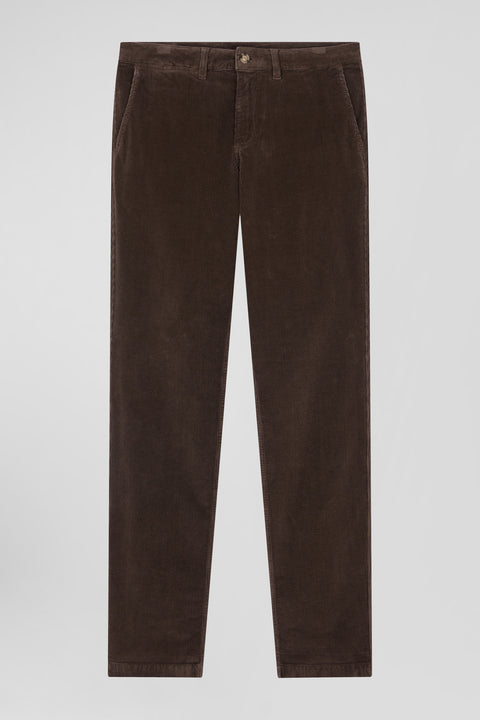 Pantalon chino en coton velours stretch marron coupe Regular - Image 2