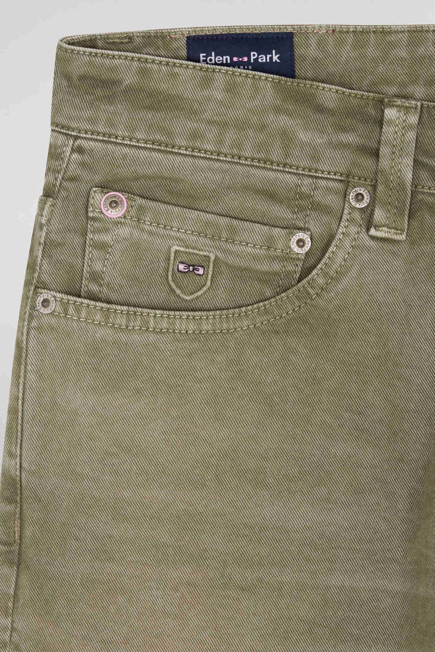 Regular beige stretch cotton 5-pocket trousers