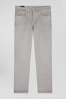 Regular grey stretch cotton 5-pocket trousers