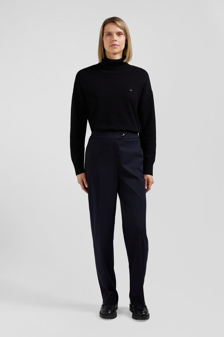 Pantalon bleu marine en laine vierge stretch mélangée coupe Modern