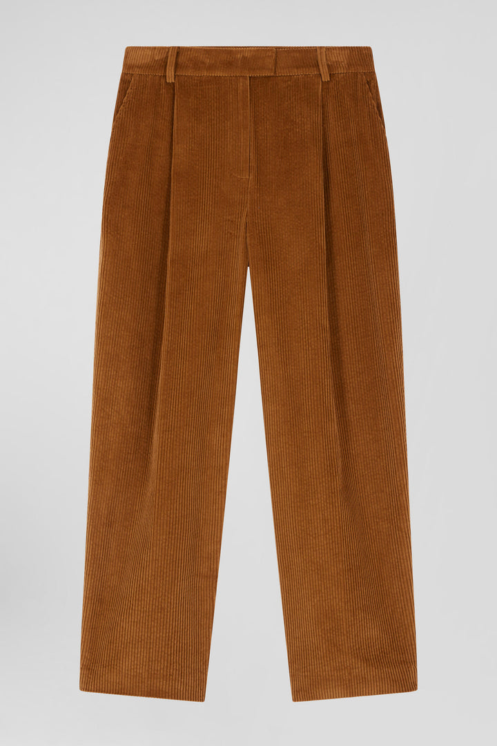 Pantalon en velours côtelé camel à carreaux coupe Modern