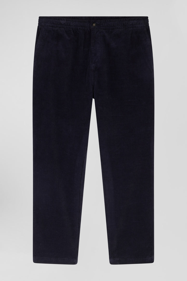 Pantalon à taille élastiquée en coton stretch bleu marine coupe Modern