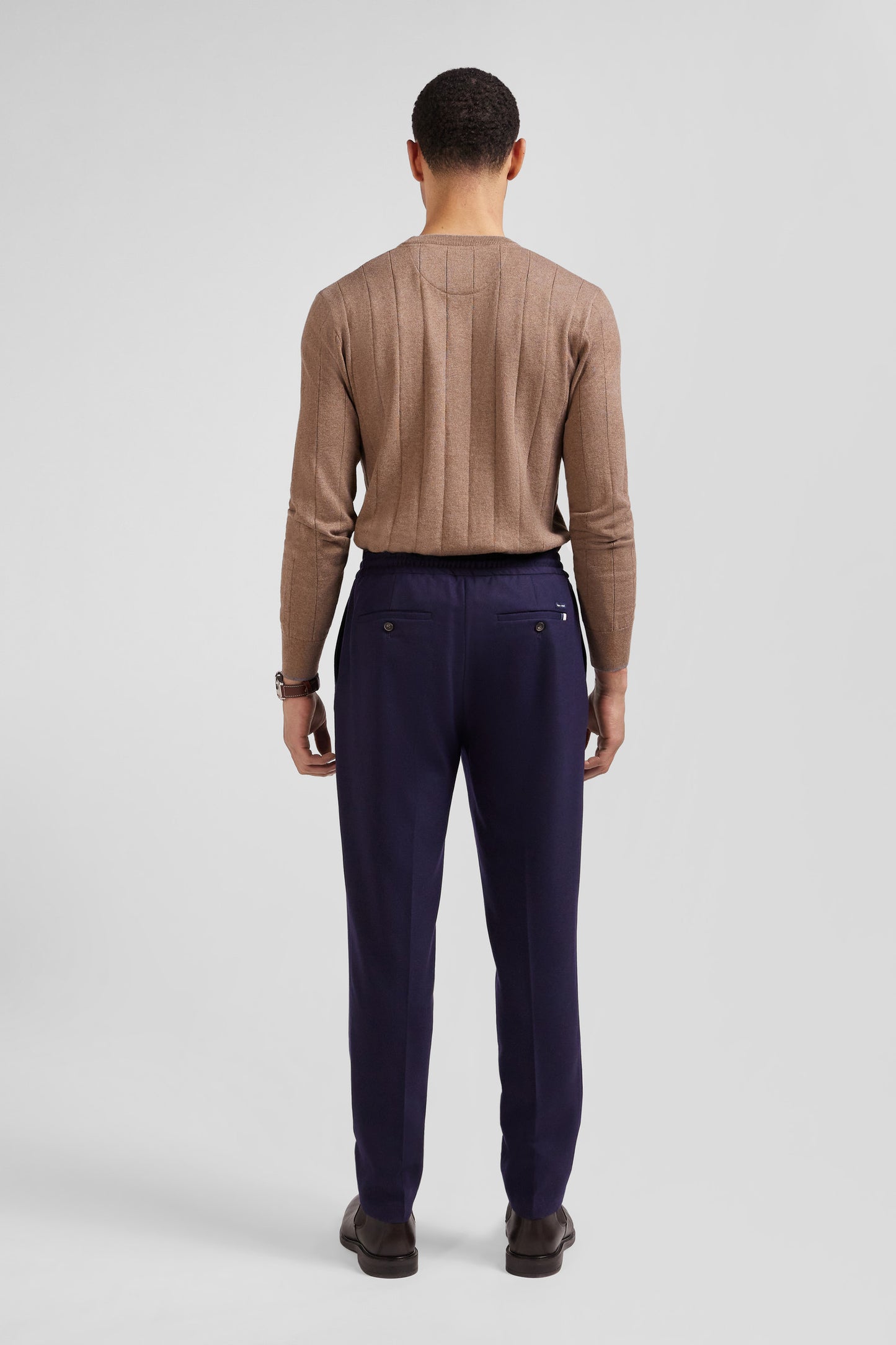 Modern navy blue elastic waist trousers