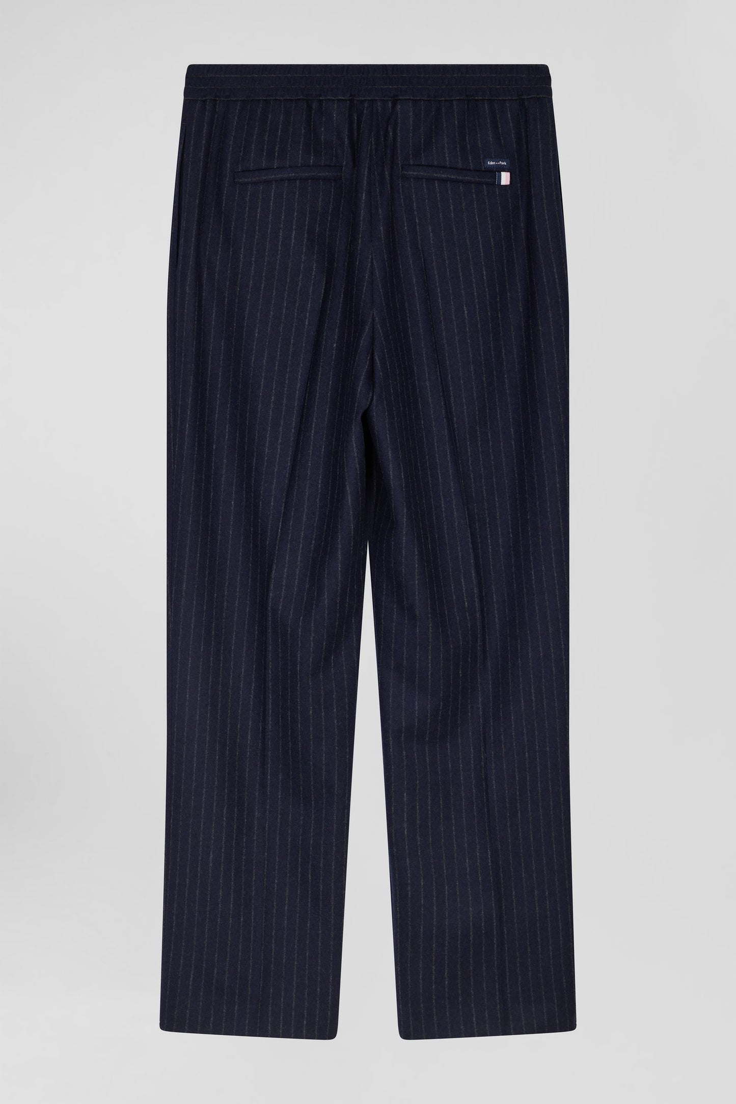 Modern navy blue striped wool trousers