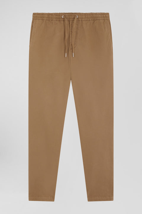 Pantalon taille élastique en coton stretch noisette coupe Modern - Image 1