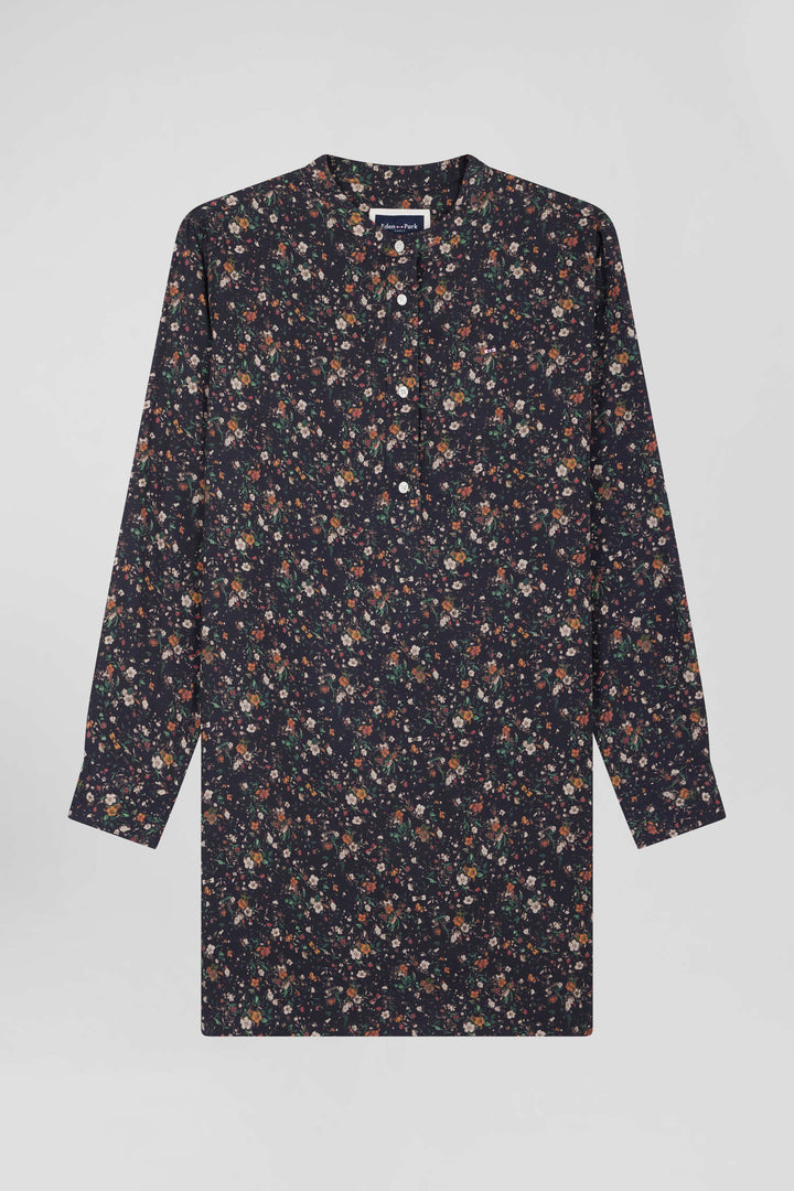 Robe chemise en lyocell noir à imprimé floral