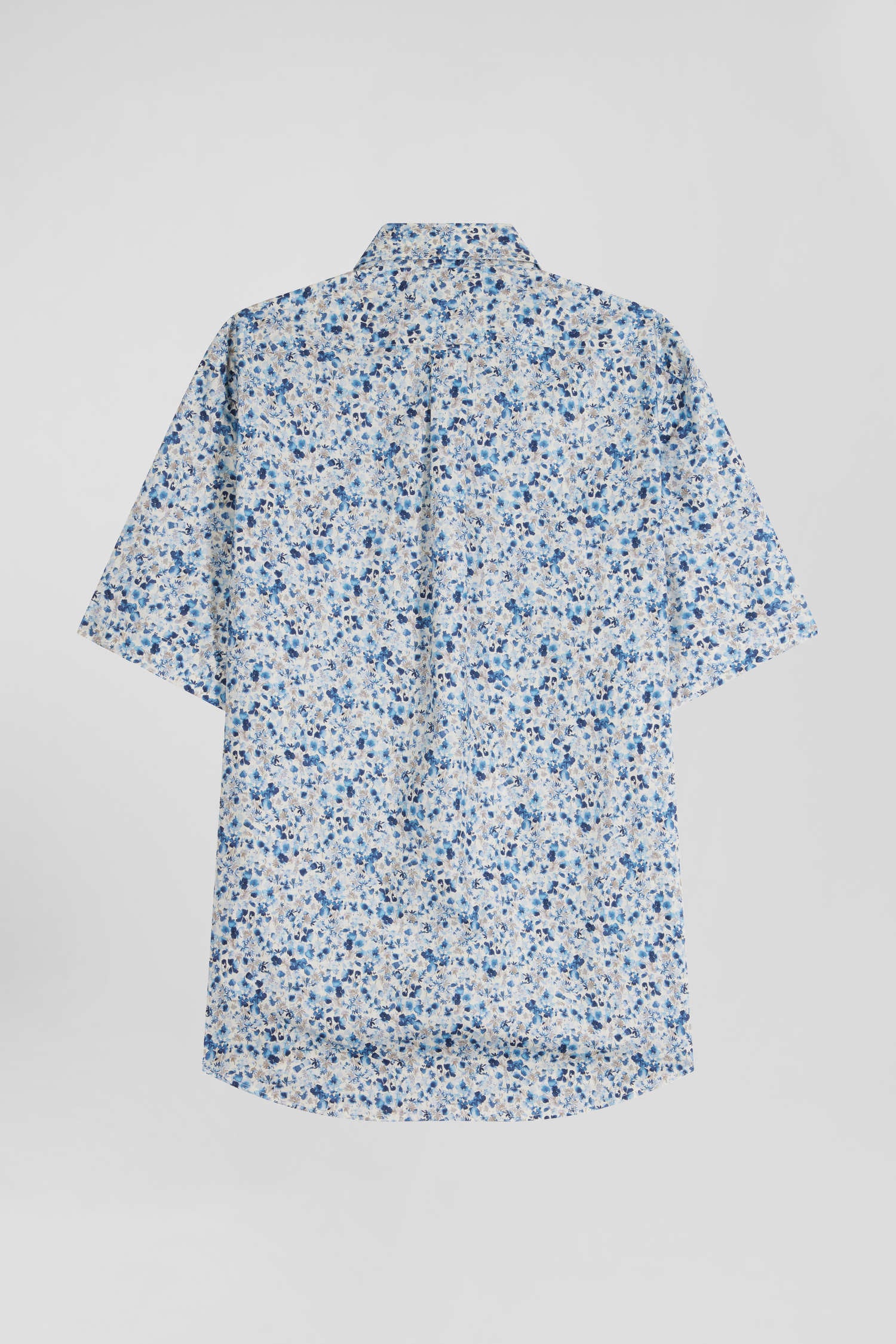 Chemise manches courtes en coton écru microimprimé fleurs coupe Regular