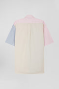 Chemise manches courtes colorblock en coton ciel coupe Regular