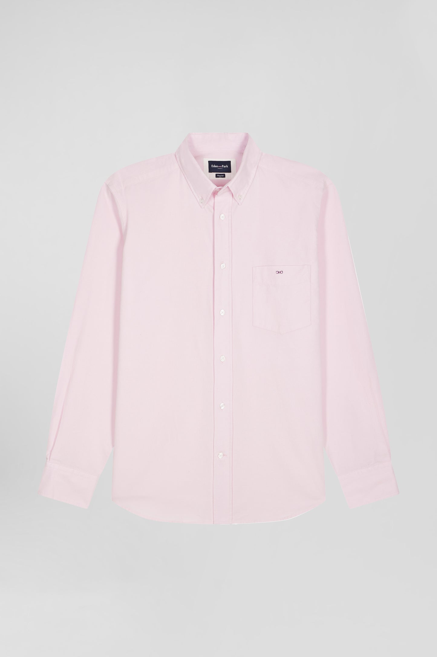 Chemise en velours côtelé uni rose col boutonné et poche poitrine coupe Regular