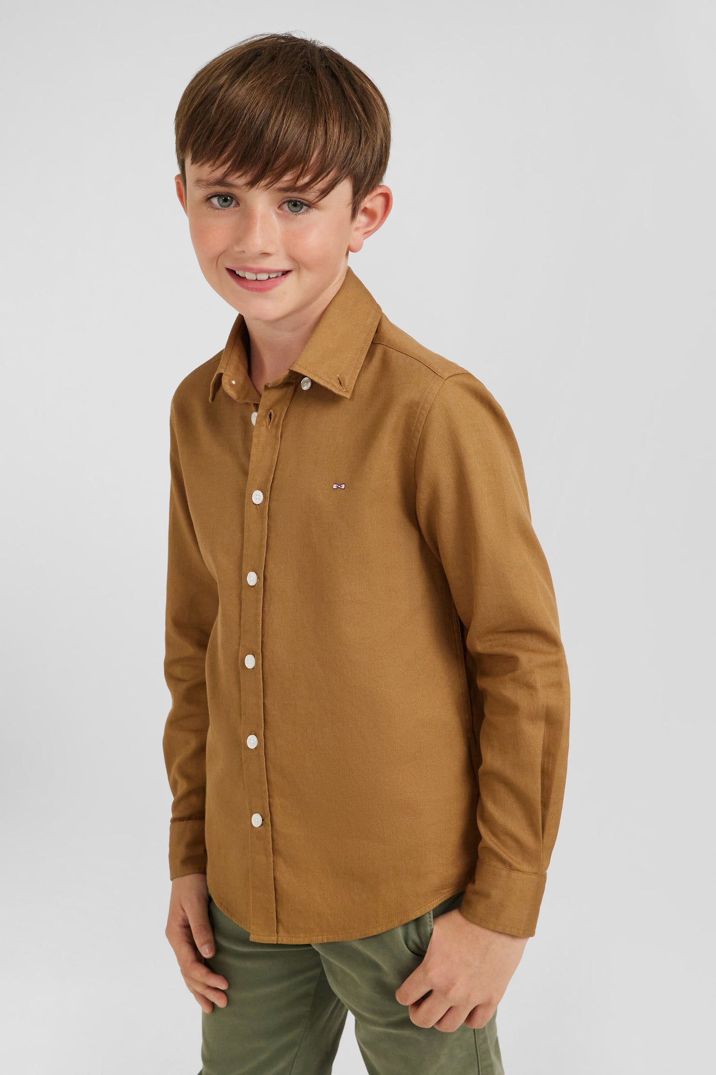 Chemise en coton uni camel en coton oxford coupe Regular