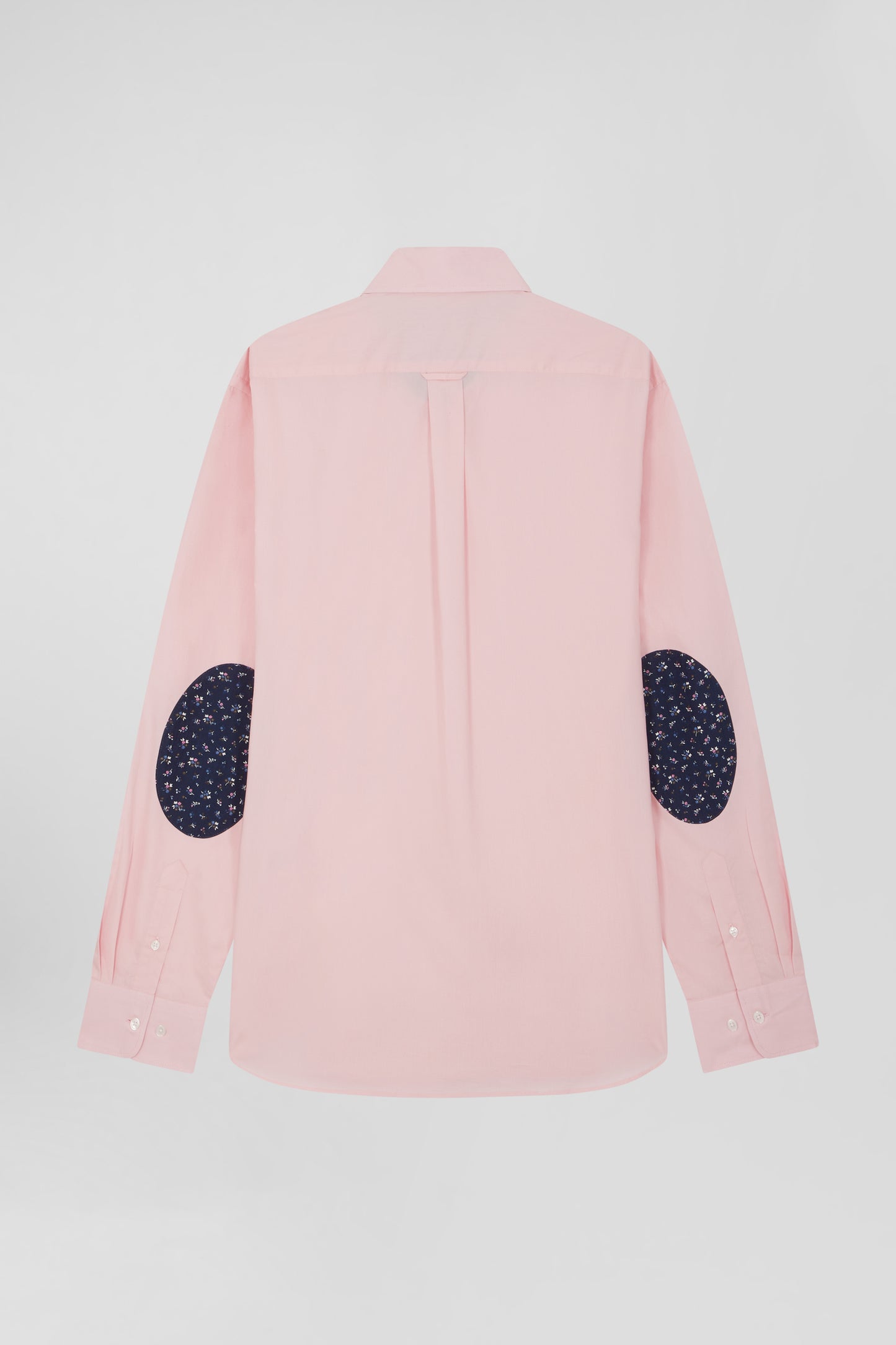 Chemise en popeline de coton rose col boutonné et coudières imprimées coupe Regular