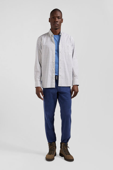 Regular ecru cotton poplin shirt with micro bow tie print - Image 1