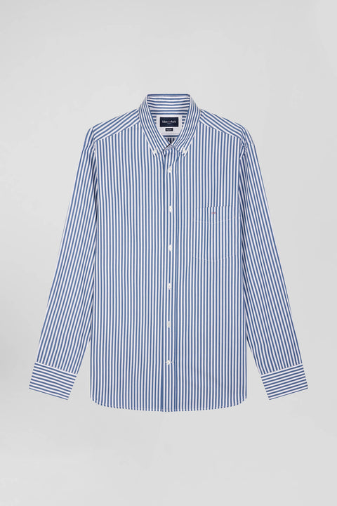 Regular blue striped cotton poplin shirt - Image 2