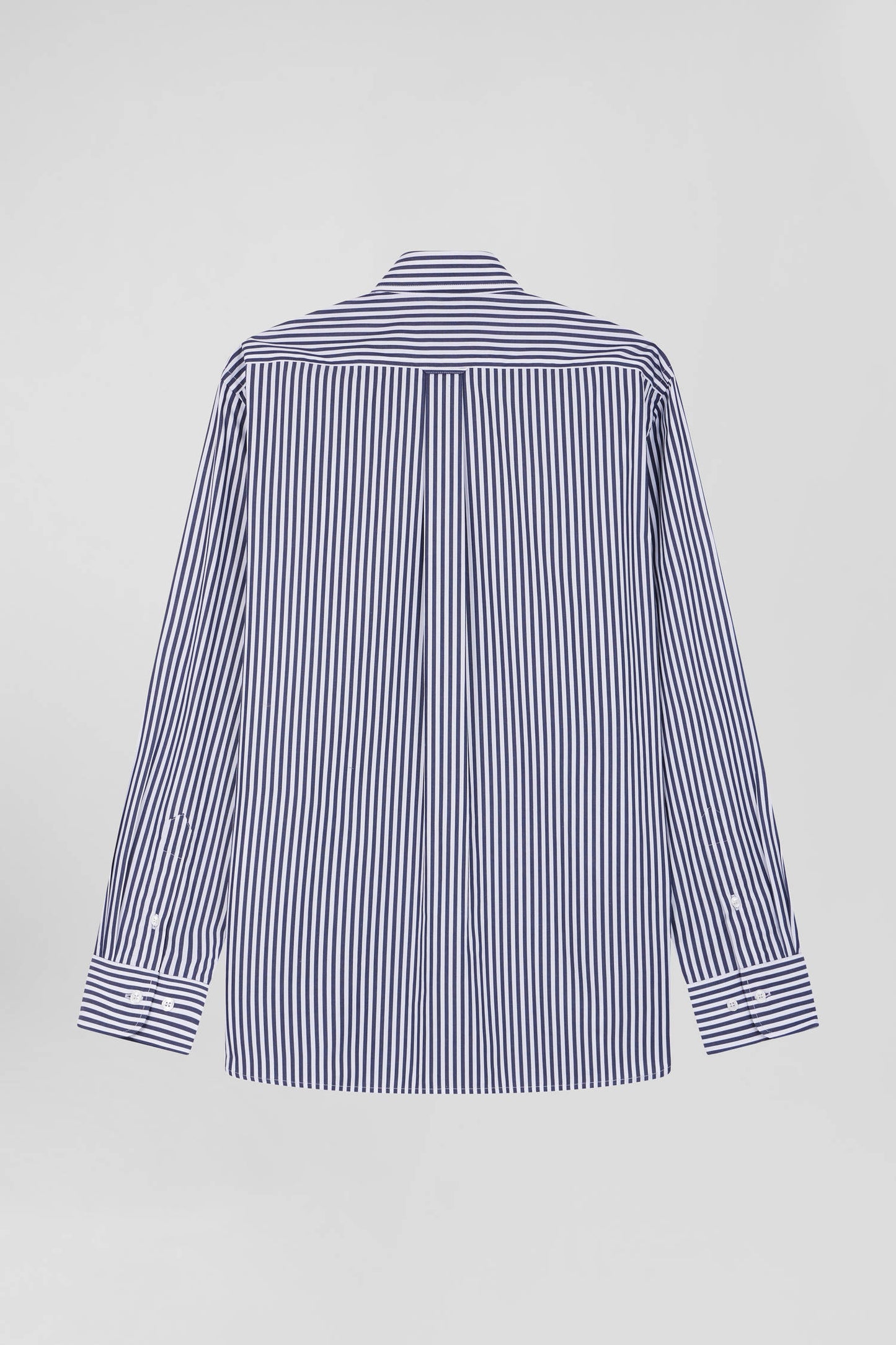 Regular navy blue striped cotton poplin shirt