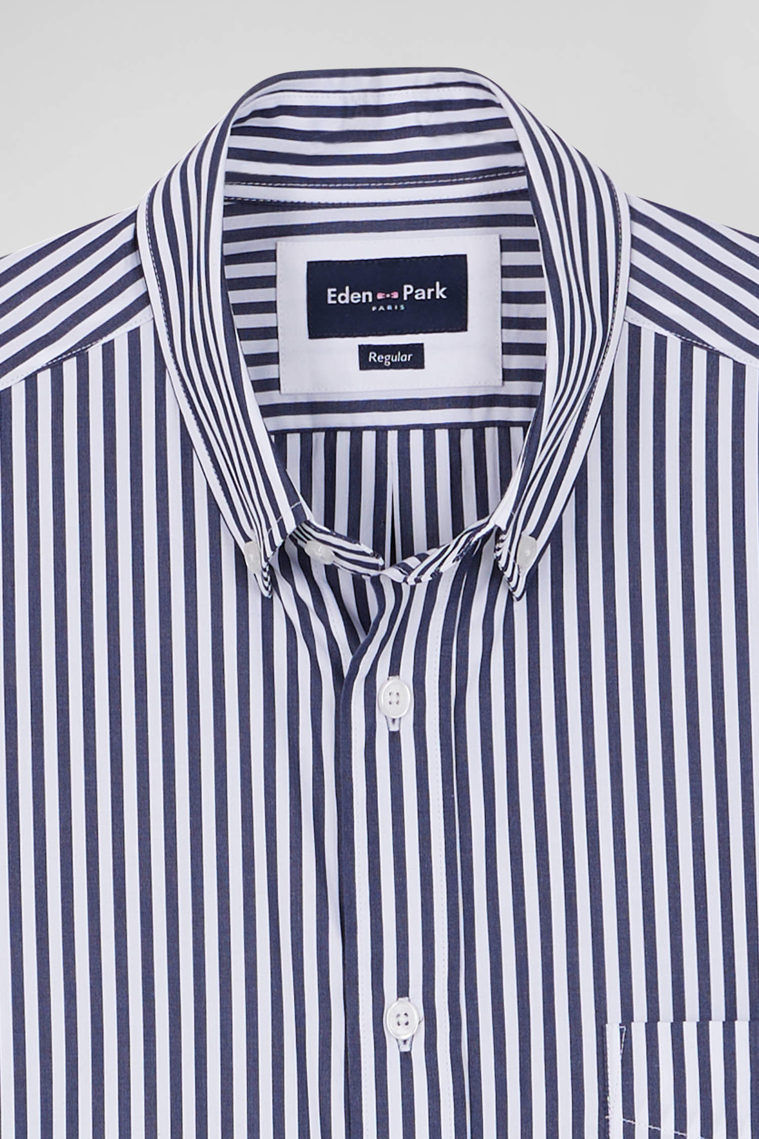 Regular navy blue striped cotton poplin shirt