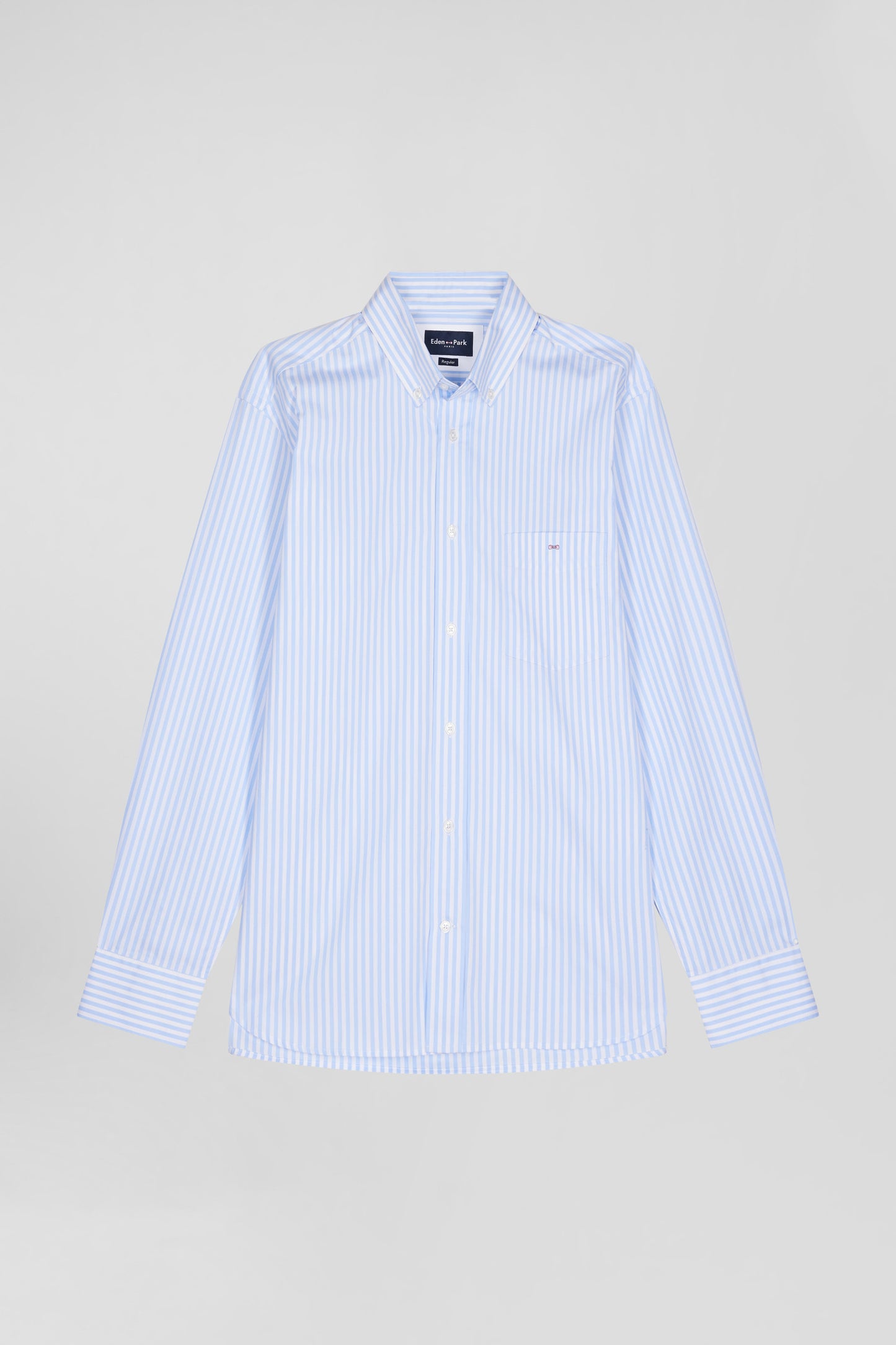 Regular sky blue striped cotton poplin shirt