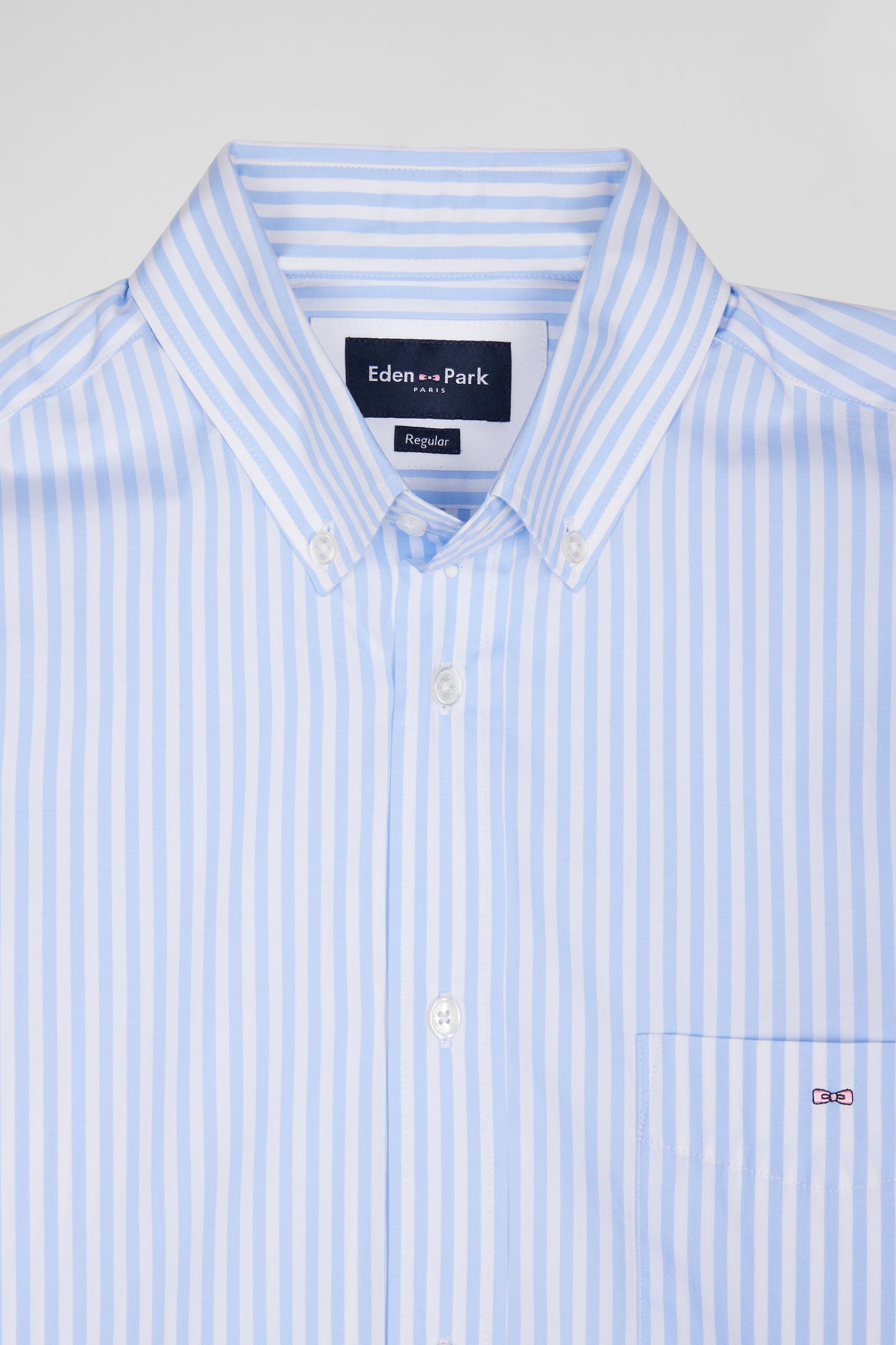 Regular sky blue striped cotton poplin shirt