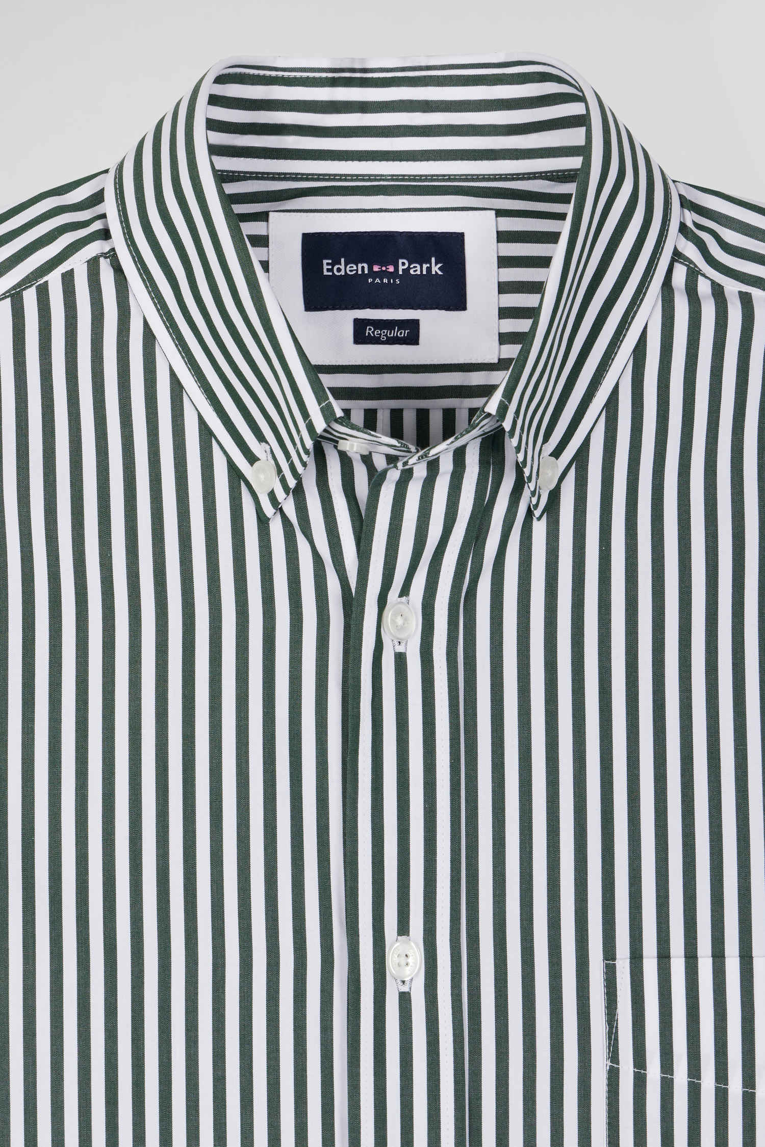 Chemise en popeline de coton rayée verte coupe Regular