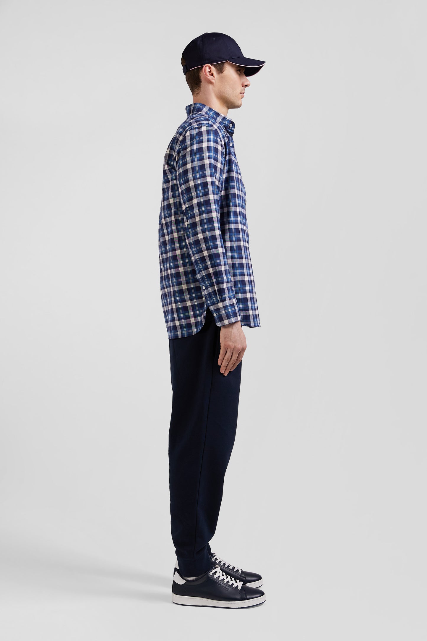 Regular blue checked cotton shirt