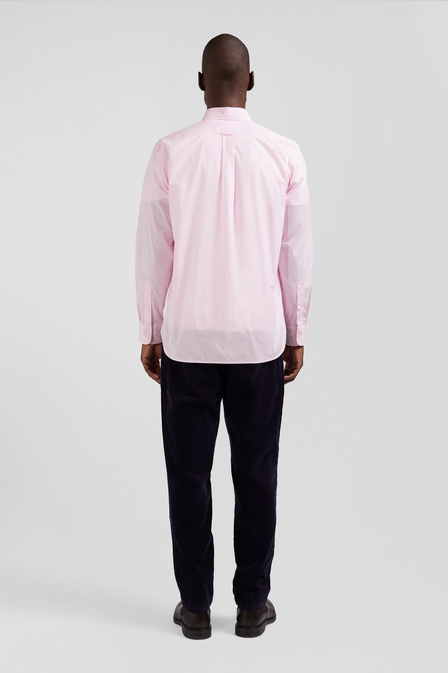 Regular pink striped cotton jacquard shirt