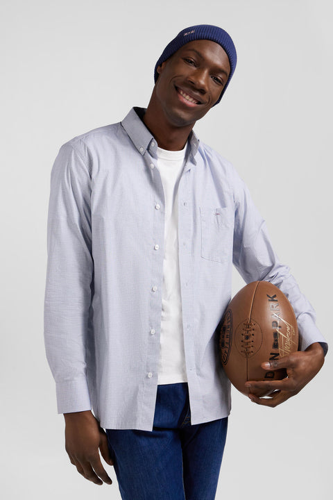 Regular sky blue cotton shirt with micro checks - Image 3