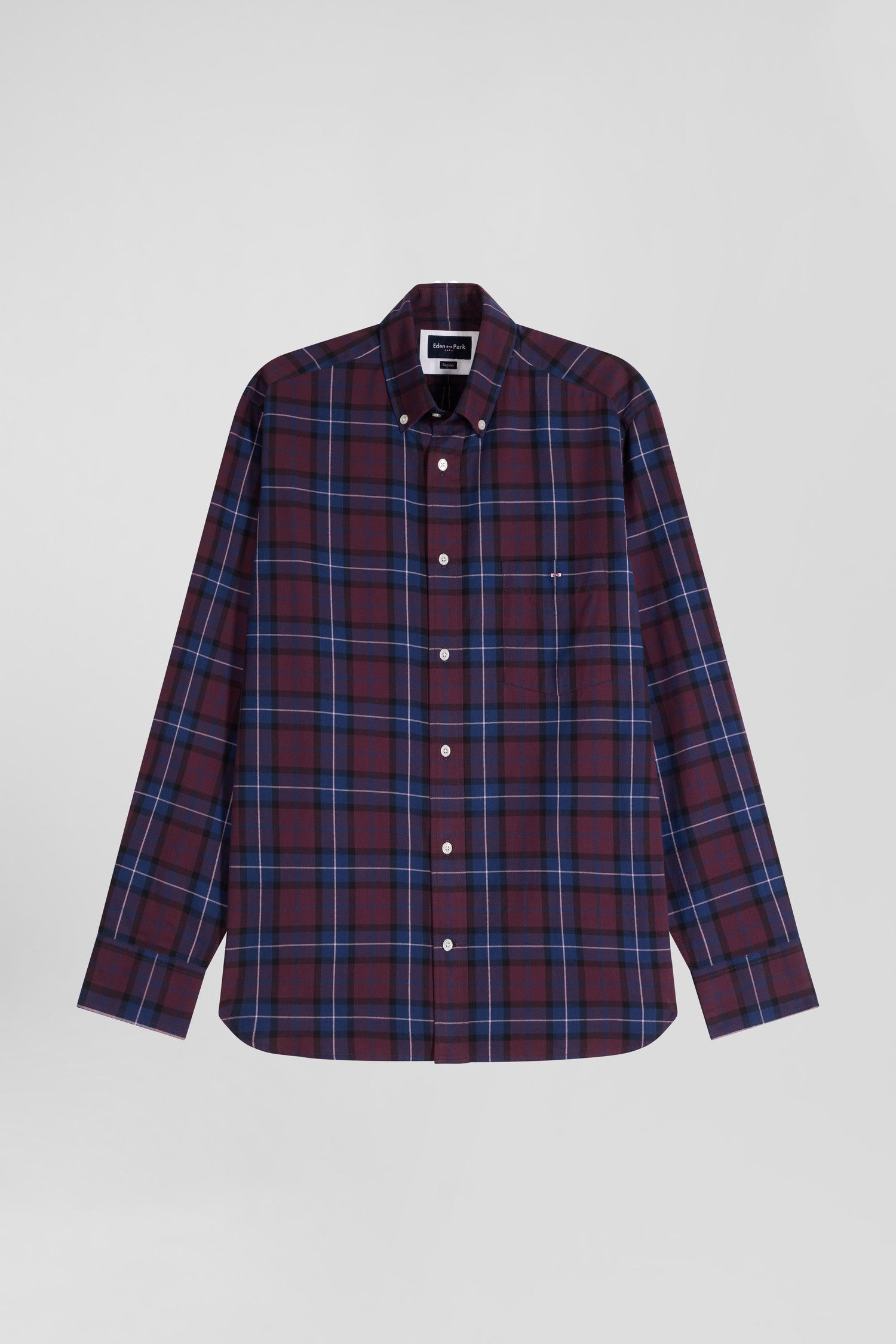 Regular burgundy checked cotton twill shirt