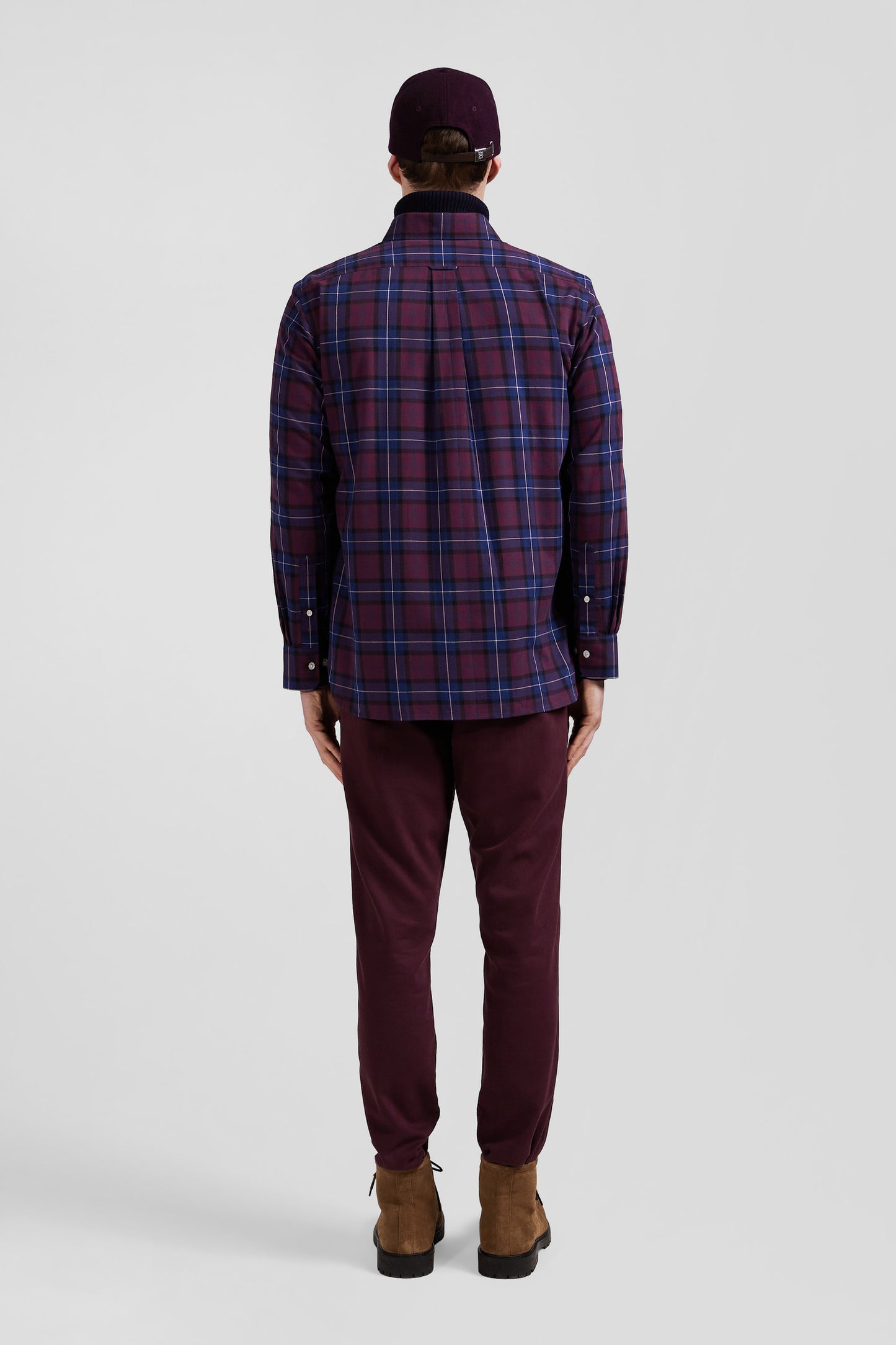 Regular burgundy checked cotton twill shirt