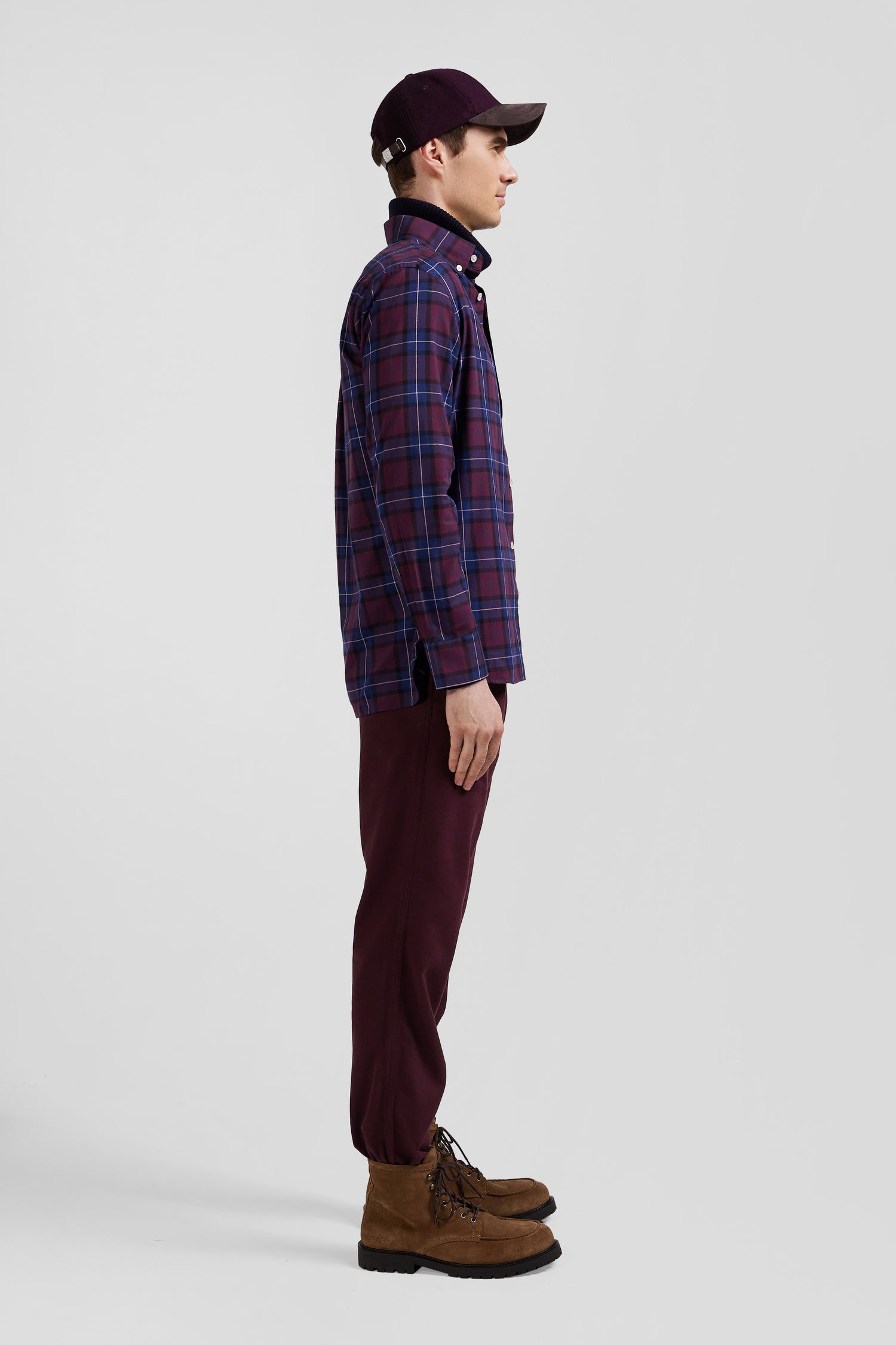 Regular burgundy checked cotton twill shirt