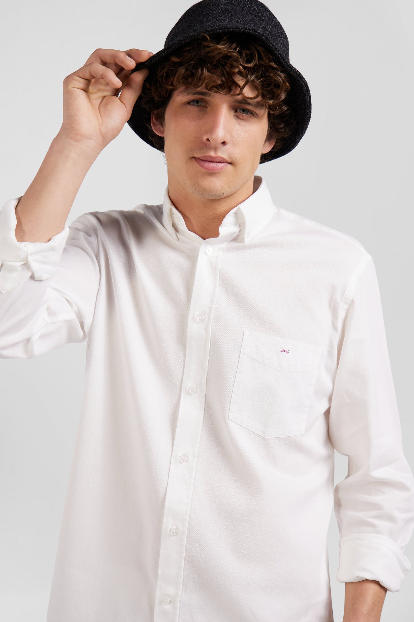 Chemise en piqué coton unie blanche coupe Regular