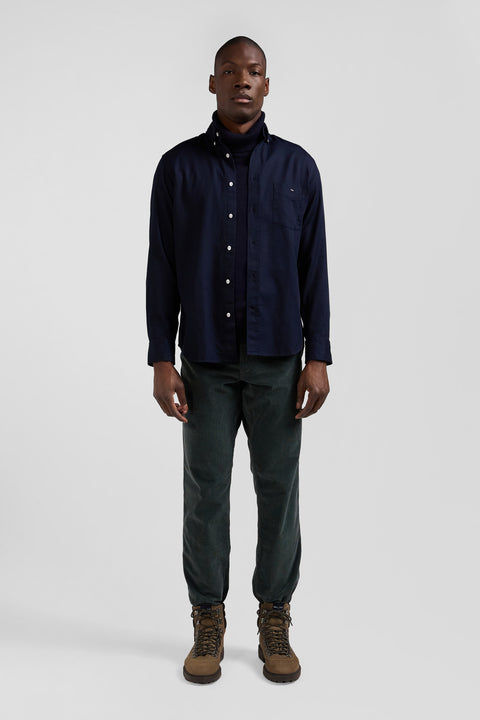 Regular plain navy blue piqué cotton shirt - Image 1