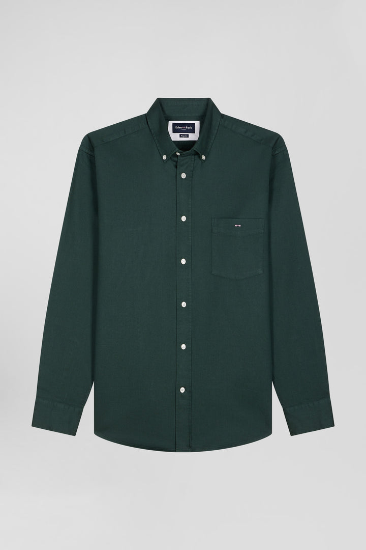 Chemise en piqué coton unie verte coupe Regular