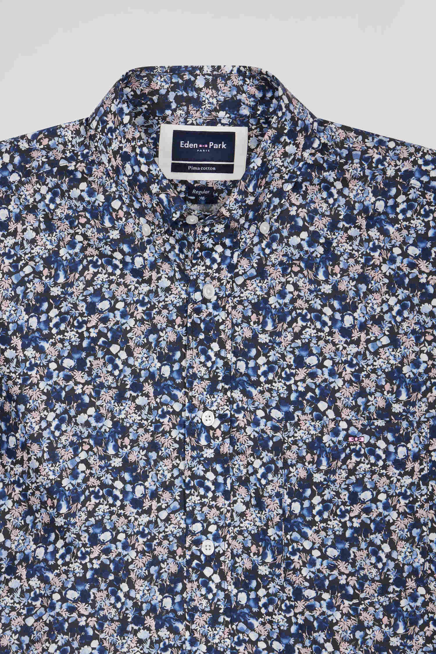 Chemise en popeline de coton Pima bleu marine microimprimé floral coupe Regular