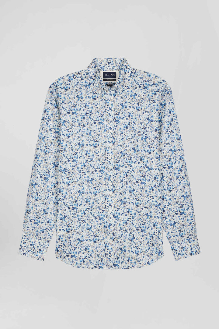 Chemise en popeline de coton Pima écrue microimprimé floral coupe Regular