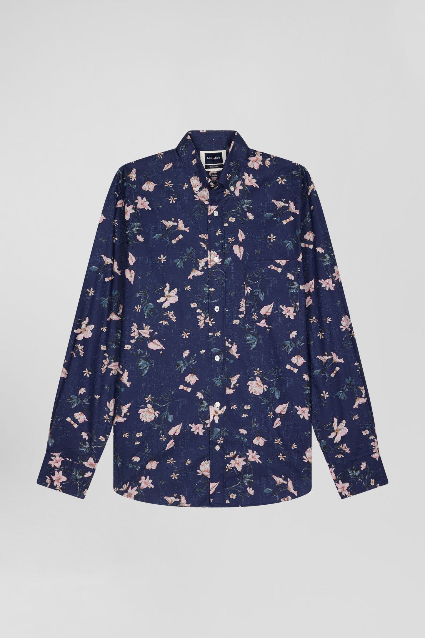 Chemise en popeline de coton Pima marine imprimé floral coupe Regular