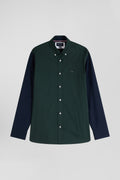 Chemise en oxford de coton verte et marine broderie dos coupe Regular