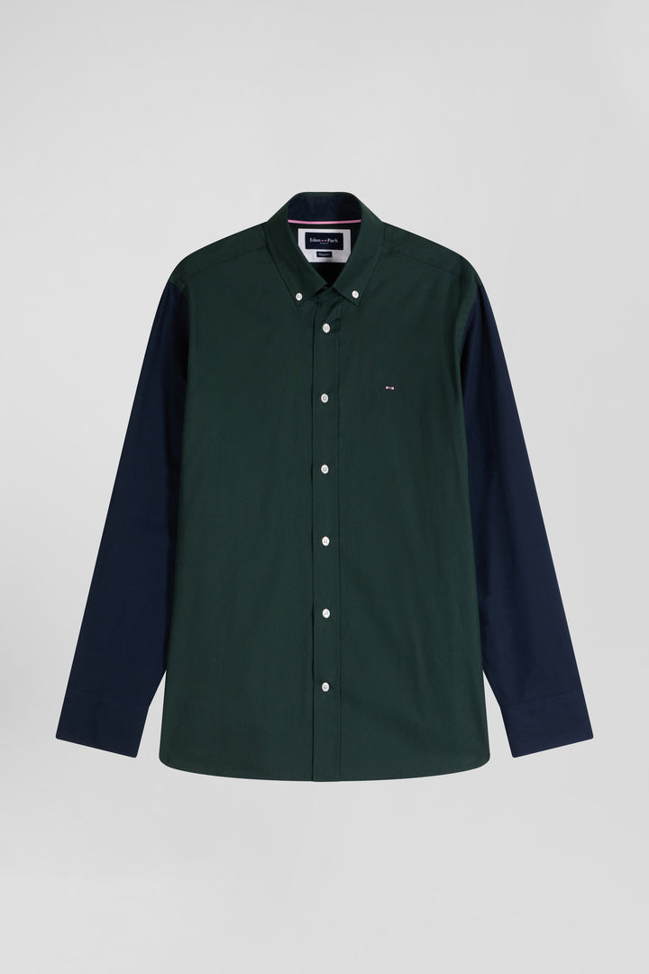 Chemise en oxford de coton verte et marine broderie dos coupe Regular