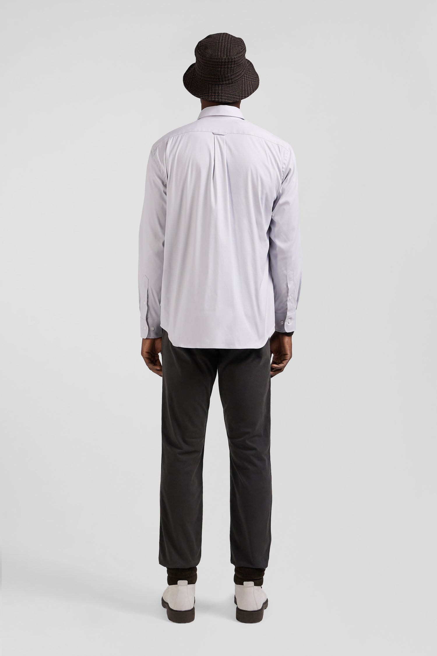 Chemise unie grise en coton stretch mélangé coupe Regular