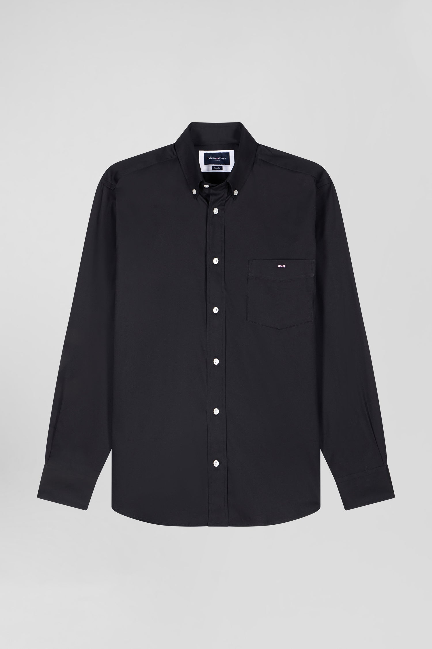 Regular plain black mixed stretch cotton shirt