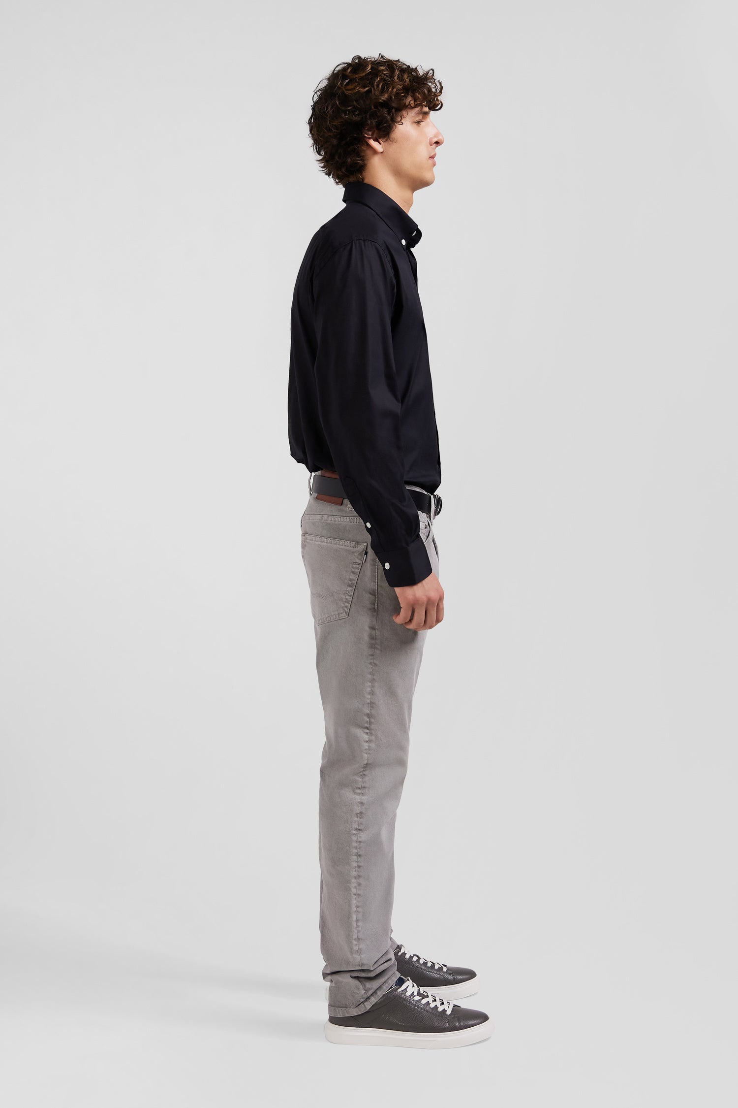 Regular plain black mixed stretch cotton shirt